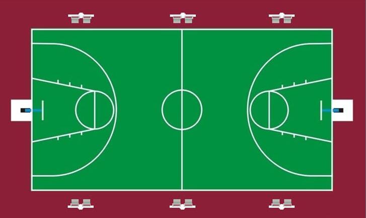 标准户外篮球场6组8米立杆球场灯布置平面图