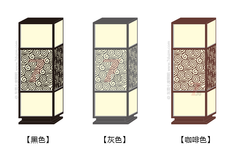 抖阴污视频照明2020新款新中式祥云立柱柱头灯黑色灰色咖啡色不同颜色效果图